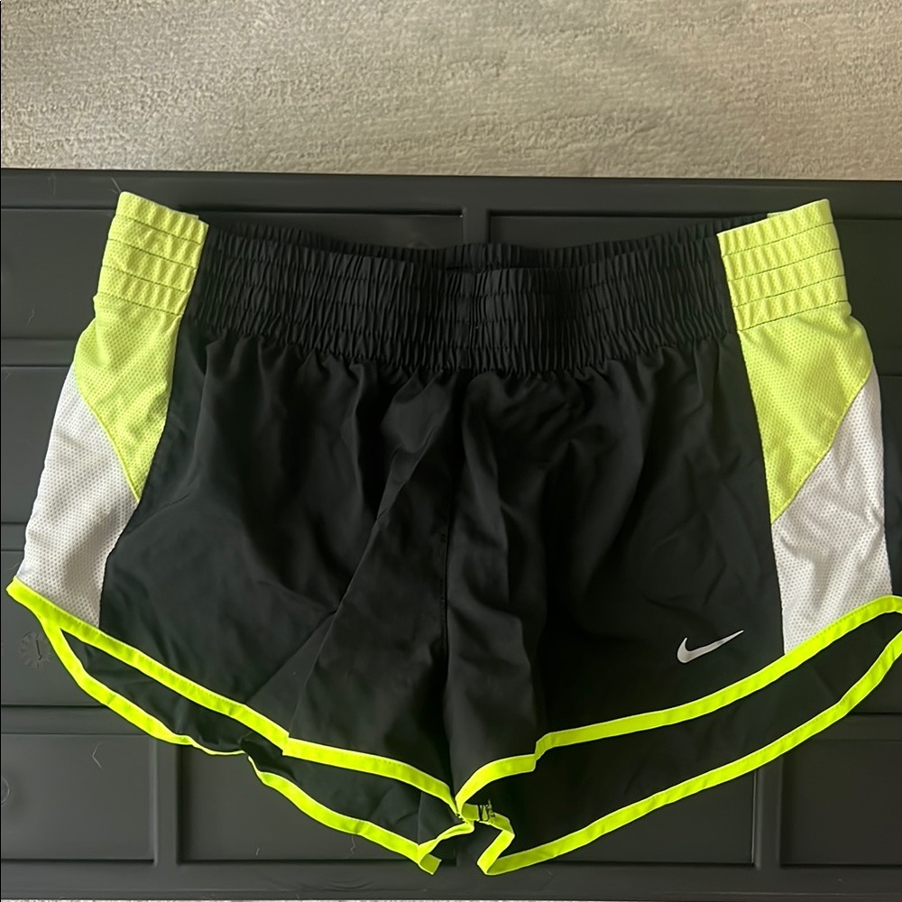 Nike Black and Yellow Athletic Shorts with Elastic Waistband